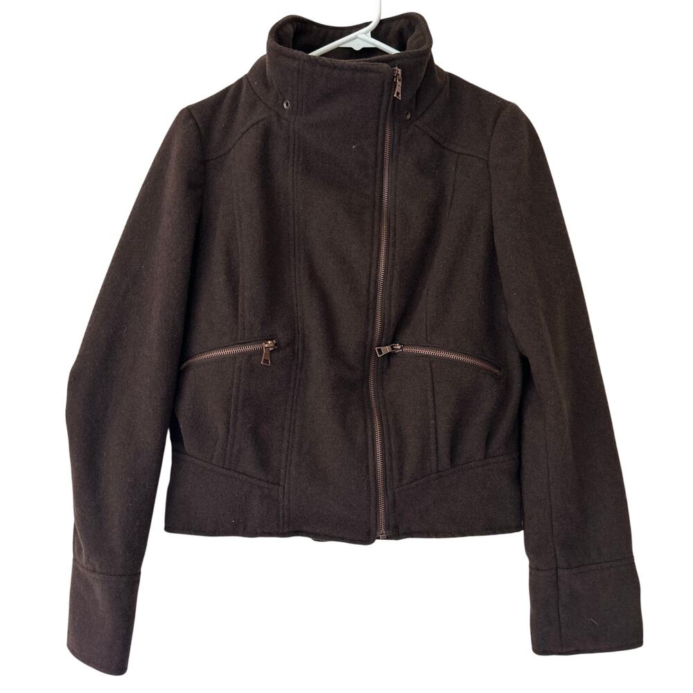 Vintage Mossimo Brown Wool fennel neck Moto bomber Jacket y2K outdoors fall M